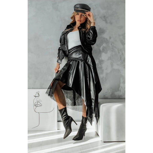 Cindy faux Leather Skirt with Tulle