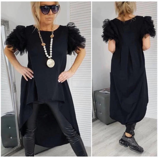 Tunic shirt dress with tulle